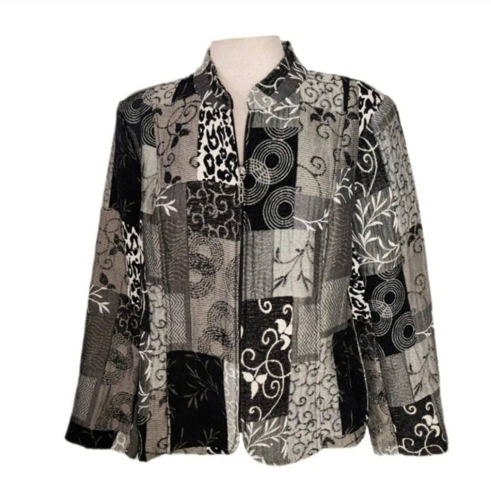 Christopher & Banks Jacket Patchwork Long Sleeve Black Size L